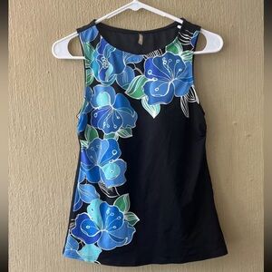 Lands End Black DECO Floral Tankini Padded 493608 high neck swim top Swim 4
